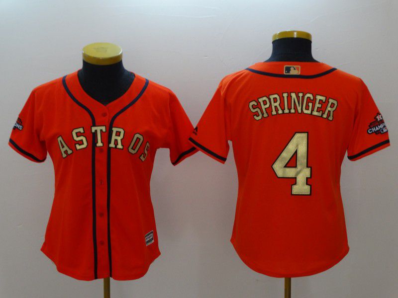 Women Houston Astros #4 Springer Orange Champion Edition MLB Jerseys